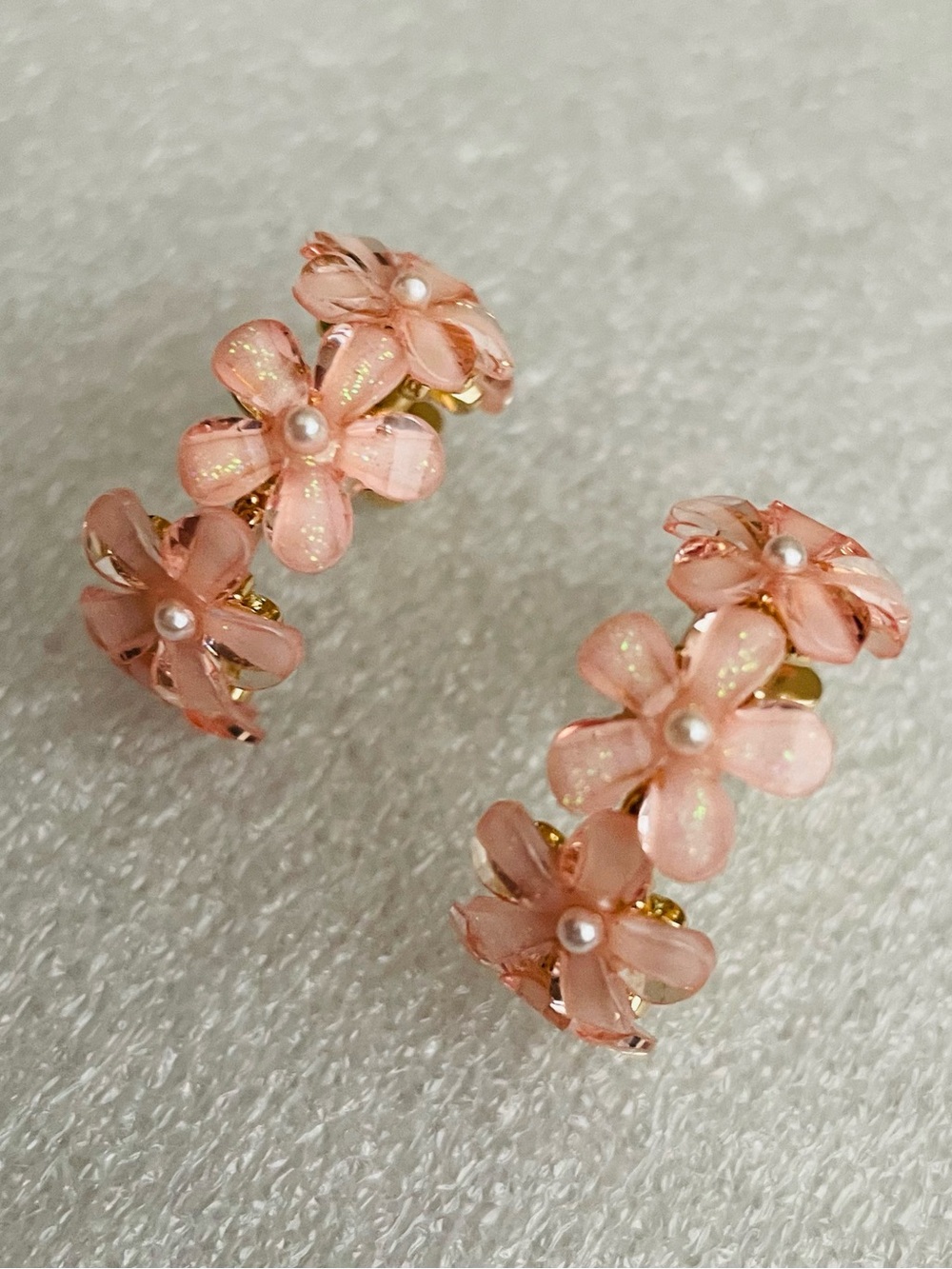 Piper K- Pink Floral Hoop Earrings with Pearl Centers